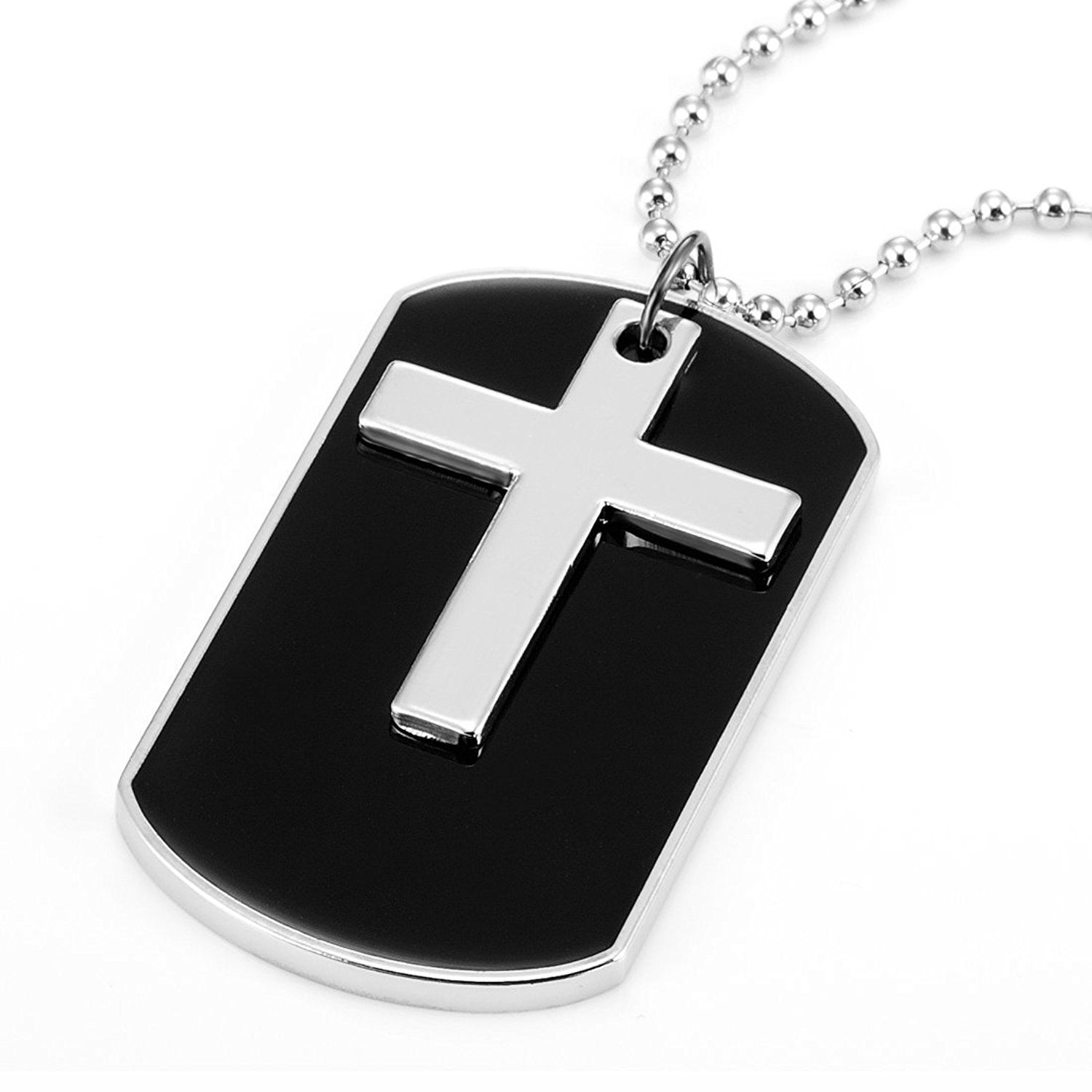 Unique Army Style Black Dog Tag Silver Cross Pendant Mens Necklace, 30 ...