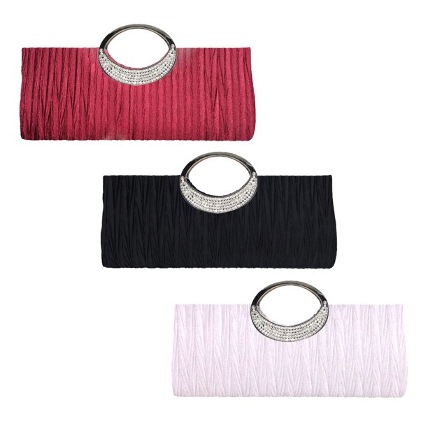 Bolso plisado de satén elegante para fiesta de boda con diamantes de imitación de noche elegante