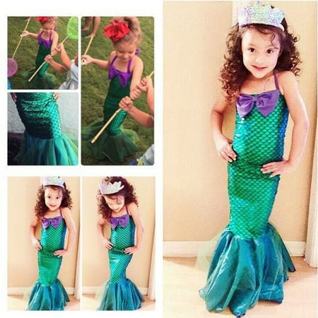 - Kid Ariel Child Little Mermaid Set Girl Princess Dress Party Halloween Costume
