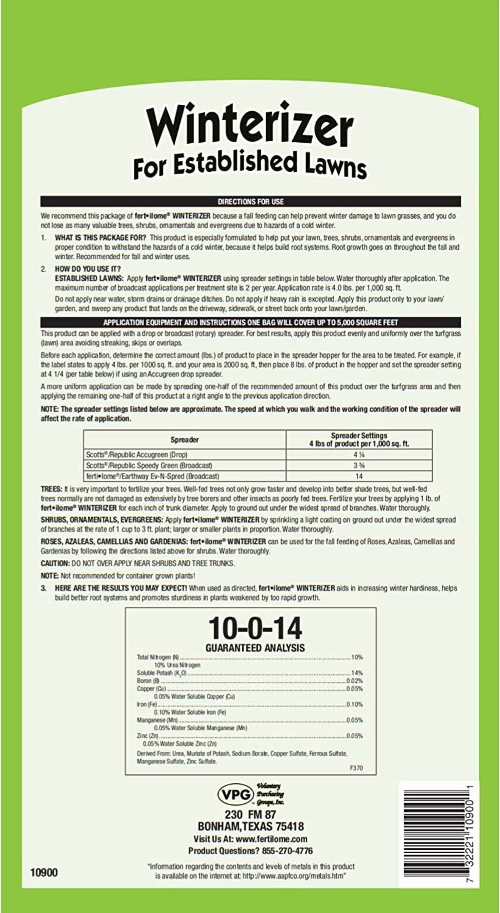 Ferti-lome Winterizer Lawn Fertilizer 10-0-14 Granules - For Established Lawns - 20 lbs — Outdoor & Indoor Plant Use, Easy Application