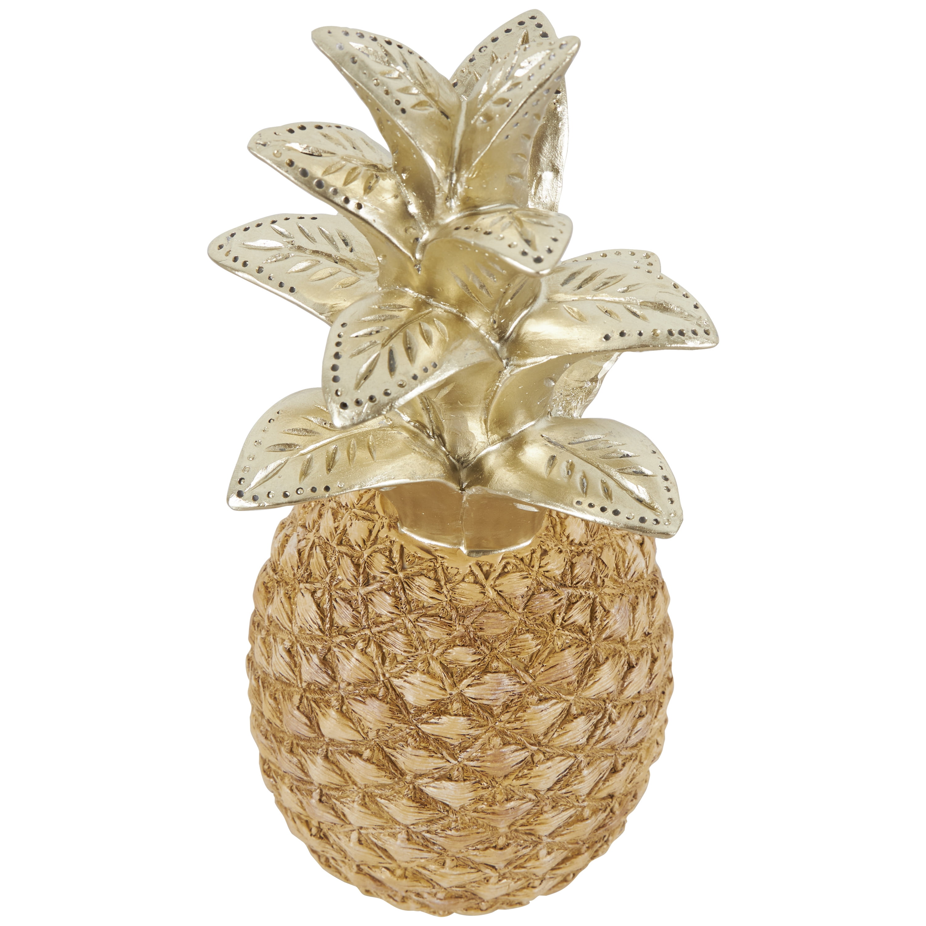 6" x 13" Gold Resin Textured Pineapple Fruit Sculpture with Carved Gold Top, by DecMode