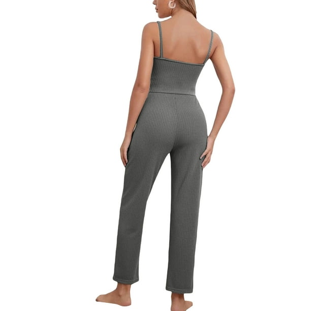 Mialoley Women´s 3 Piece Lounge Set Pajama Set Cami Crop Top Pants Cardigan Loungewear  Sleepwear 