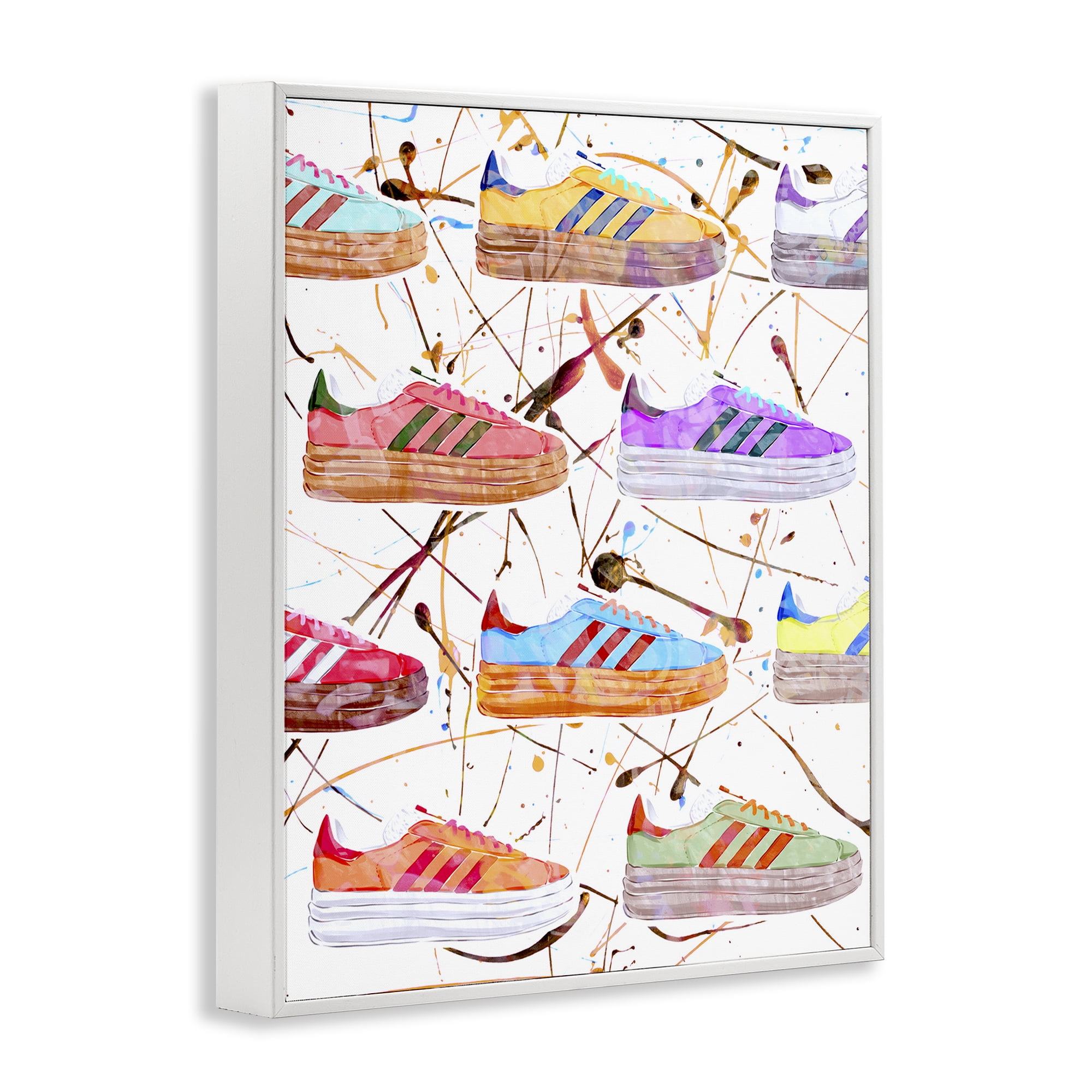 Stupell Industries Abstract Splatter Sneakers Beauty & Fashion Painting White Framed Art Print Wall Art, 24 x 30