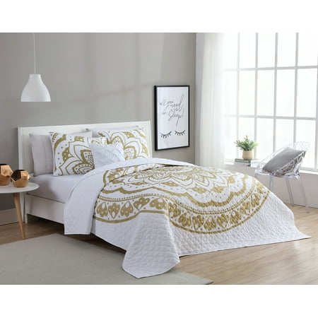 Gold Duvet Cover Set VCNY Home Karma Gold/White 3/4-Piece Duvet Cover Bedding Set, Shams and Decorative Pillow Included ()
