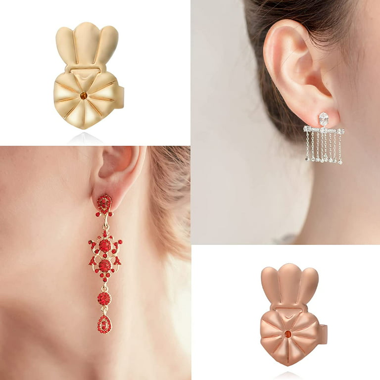 2 Pairs Earring Lifters, Golden Plated Love Earring Backs For Heavy  Earring, Hypoallergenic Silicone Earring Supports Adjustable Secure Earring  Backs