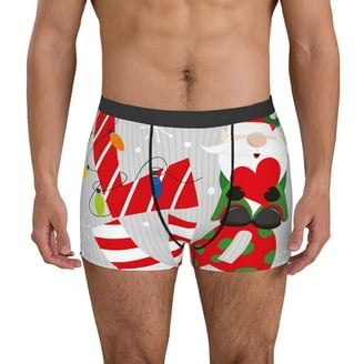 Men's Funny Christmas Boxer Briefs - Santa Print Holiday Underwear, Stretch Breathable Trunks