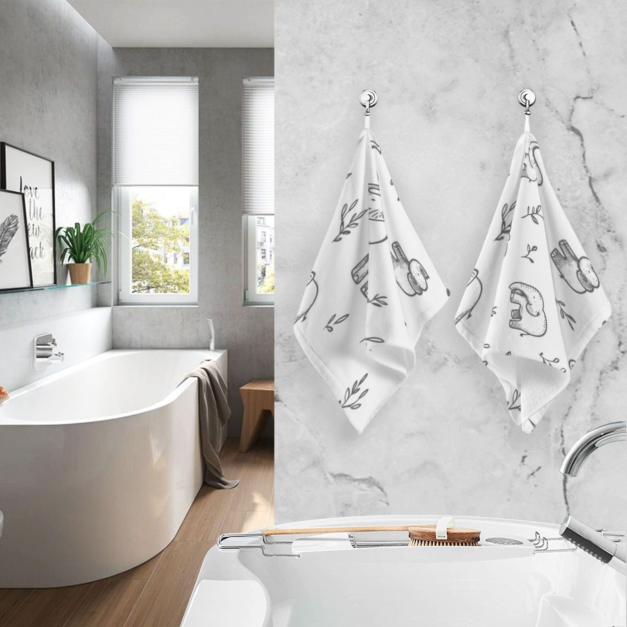 Cotton Towel Two-Piece 16x28 Inch One Sizex2 Face Towel Set Towel Set Cotton Hand Bath Towel Bathroom Beach Cute White Cartoon Elephant