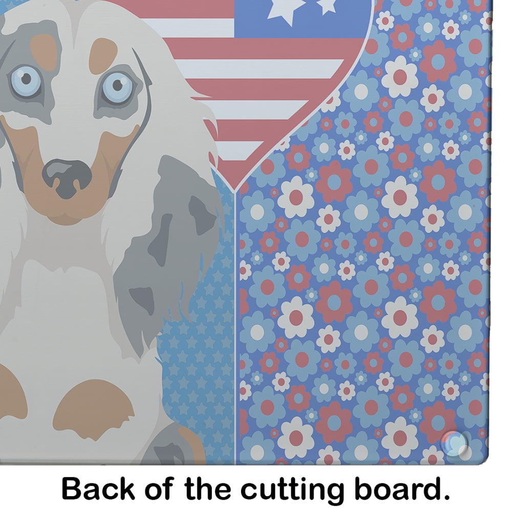 Longhair Cream Dapple Dachshund Glass Cutting Board Large 12 in x 15 in