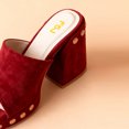thumbnail image 4 of FSJ Women Studded Low Platform Mules Square Open Toe Chunky Heel Slip On Dress Slide Sandals Comfort Shoes Size 15 Red, 4 of 4