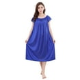 thumbnail image 2 of Cxenplz Deals of The Day Clearance Women's Silk Pleated Nightgown Casual Loose Fit Sleepwear Nightshirt Lightweight Short Sleeve Long Sleep Dress, 2 of 6