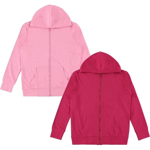 Pink Angel 2-Pack Girls Zip Up Hoodie, Kids Full Zipper Hooded Fashion Sweatshirt
