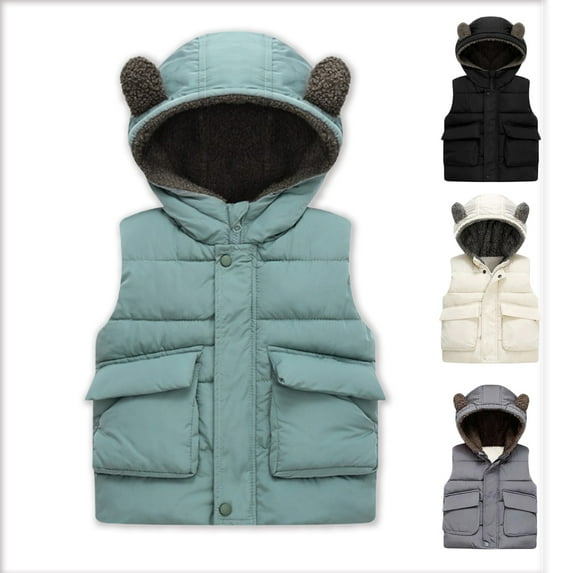 URMAGIC URMAGIC 1-6T Baby Girl Boy Ear Hooded Puffer Vest Fleece Lined Warm Waistcoat Outerwear