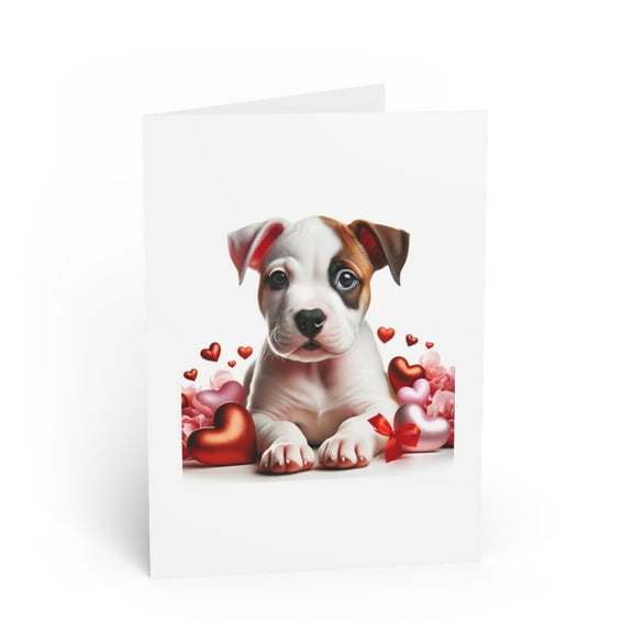 DistinctInk Greeting Card / Note Card - Valentine's Day American Staffordshire Terrier Puppy - PACK of 10