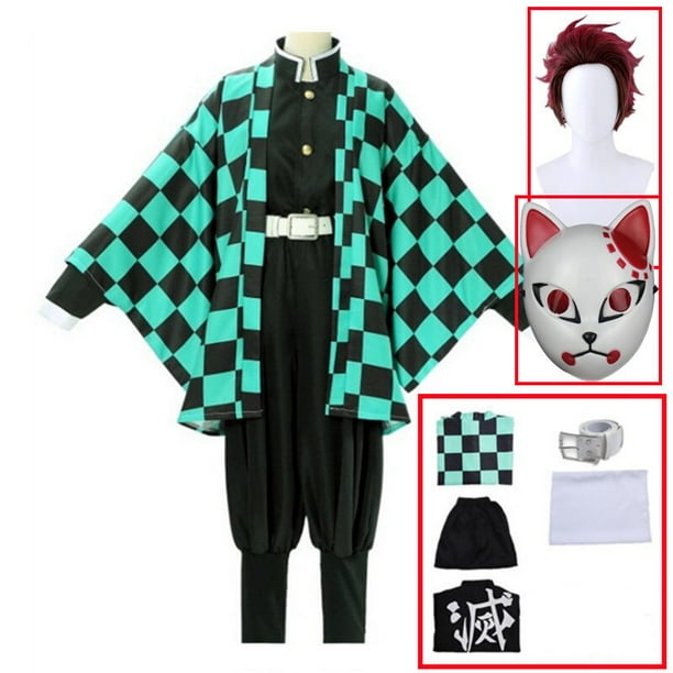 Disfraz de Cosplay de Demon Slayers Kimetsu no Yaiba, Tanjirou Kamado, Kimono, capa, ropa de Anime para fiesta de Halloween, conjunto de uniforme