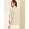 thumbnail image 3 of DARING DIVA Women's Notched Lapel Collar 3/4 Sleeve Linen Blazer XS Beige, 3 of 6