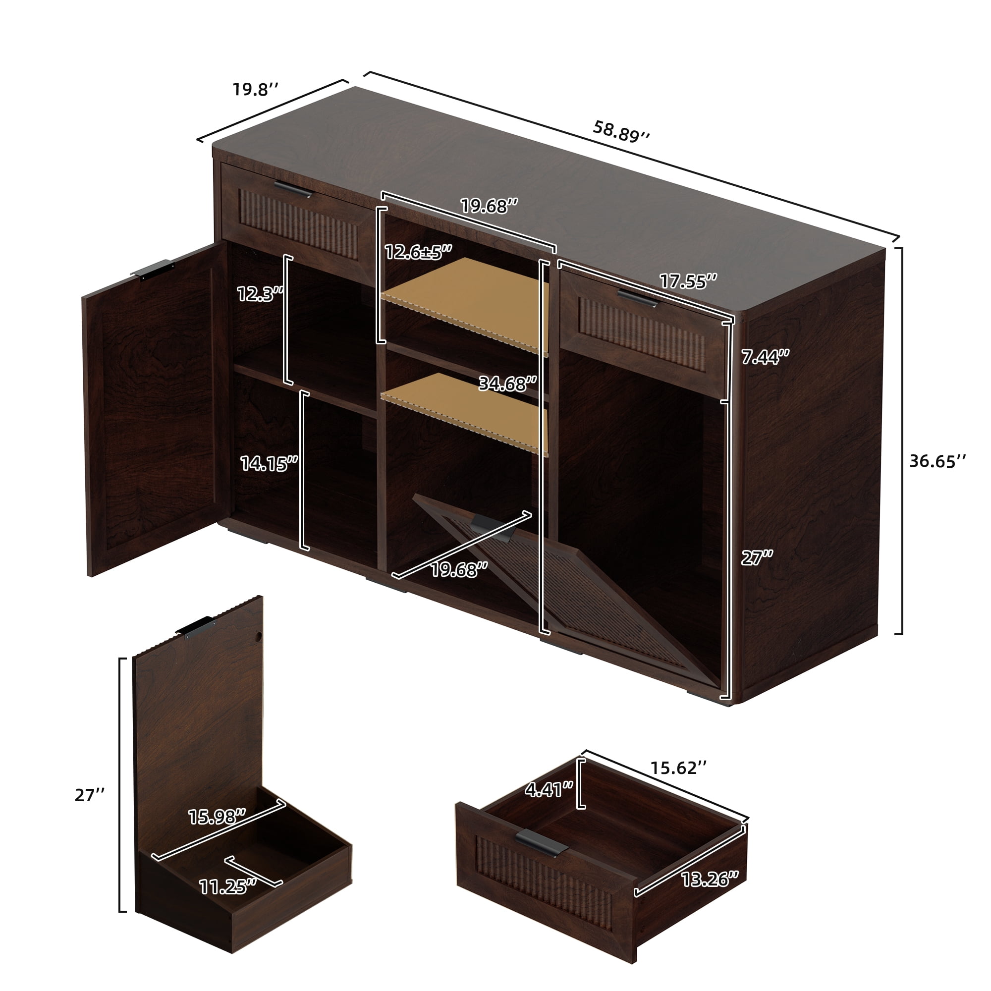 HARIPUL Coffee Bar Cabinet with Mini Fridge Space, Liquor Bar Wine Bar Cabinet with Hidden Drawer, Buffet Sideboard for Living Room, Kitchen, Dining Room