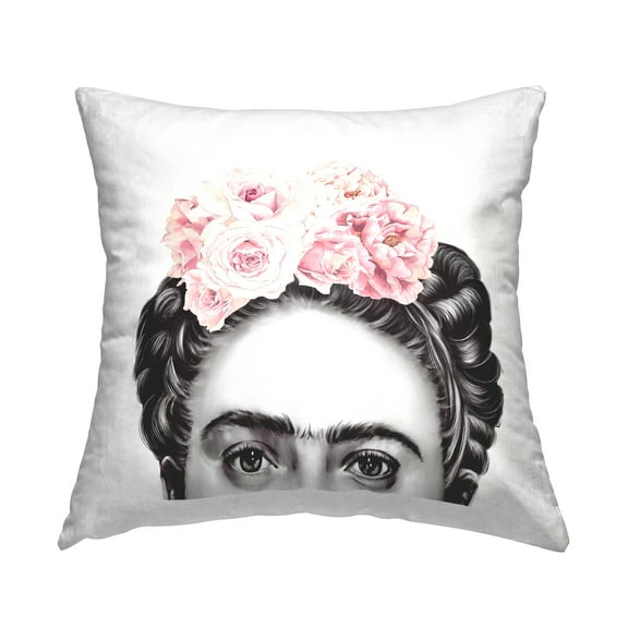 Stupell Industries Frida With Roses Powerful Full Eyed Portrait Tropical Pink,18 x 7 x 18 Decorative Pillows