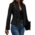 thumbnail image 3 of Chaqueta de Gamuza Sintética para Mujer, Informal, de Otoño, de Larga, Cuello Alto, con Abertura Frontal, Blazer Corto, Abrigo. Negro L, 3 of 8