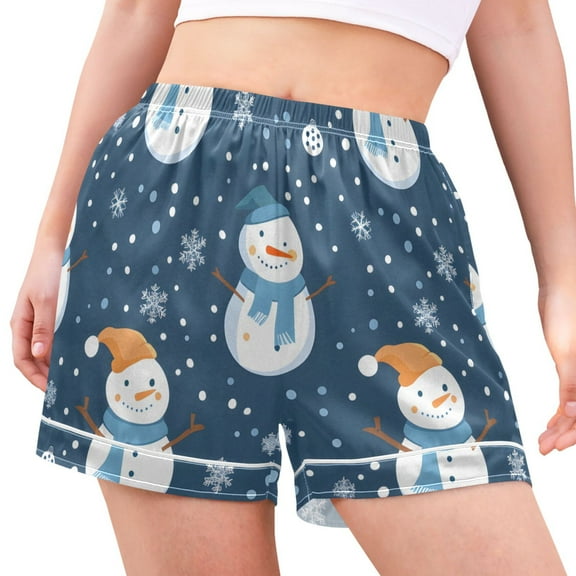 joogoo Women's Pajama Lounge Shorts Christmas Snowman Snowflakes Bottoms Sleep Short M