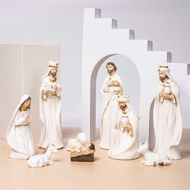 Conjunto Navideño de 9 Piezas con Escena Navideña de 7,5 Pulgadas para Interiores.