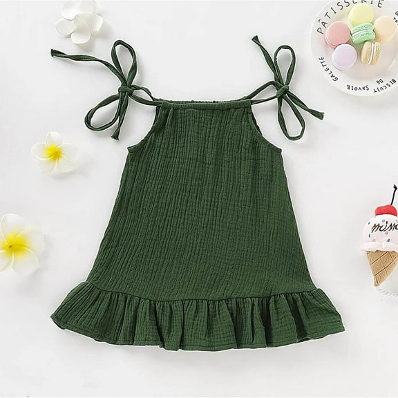 Kiviey Dress for Girls Cute Casual Children Bandage Solid Sleeveless Crew-Neck Dress Baby Girls Dress Size 3-4T