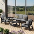 thumbnail image 3 of CIOKEA HDPS 7-piece Outdoor Sectional Sofa Set, Patio Furniture Set , All Weather Outdoor Conversation Set for Deck, Lawn, Black Frame with 4.5IN Gray Cushion, 3 of 9