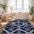 thumbnail image 3 of Design&I 8'x10' Washable Area Rug Knot With Anchor Emblem And Striped Border Nautical Maritime Refined Structured for King Size Bedroom, Under Bed, Sleek Flatweave Pet Friendly, 3 of 7