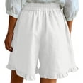 thumbnail image 5 of Cutuoiiu Women's Solid Color Elastic Waist Cotton Linen Shorts with Ruffle Hem and Pockets for Summer Casual Wear, 5 of 8