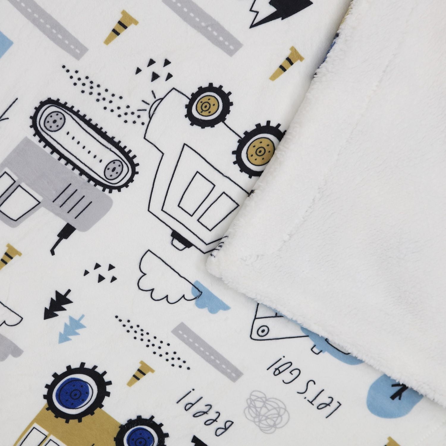 Marina Decoration Reversible Rich Printed Woven Fluffy Plush Soft Warm Flannel Fleece Children Throw Sherpa Kids Blanket, 40 x 50 Inch Cartoon Truck with White Base Pattern