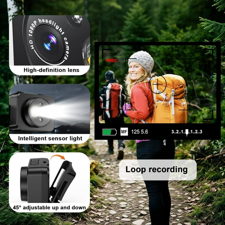MUSICOZY Head-Mounted Camera, 1080P HD, LED Headlamp, Smart