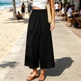 thumbnail image 4 of Olyvenn Women's Front Split Skirt Pants, High Elastic Waist, Loose Thin Fabric Summer Pants with Pockets Black L, 4 of 9