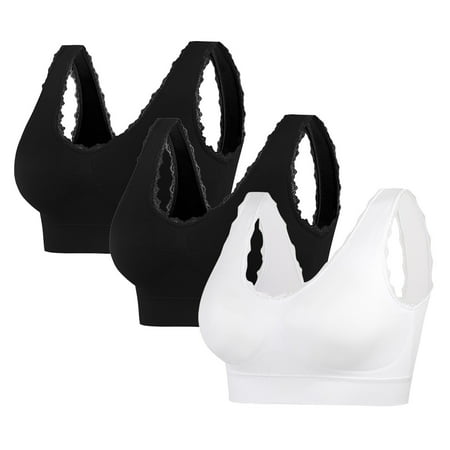 absuyy Sports Bras for Women Plus Size Wirefree with Removable Pads Seamless Stretch 3-Pack Comfortable Bra White Tank Top Size M