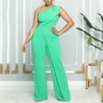 thumbnail image 2 of Fashion Plus Size Jumpsuits for Women with Sleeves Summer Solid Color Sexy Sleeveless One Shoulder Sling High Waist Straight Jumpsuit, 2 of 6