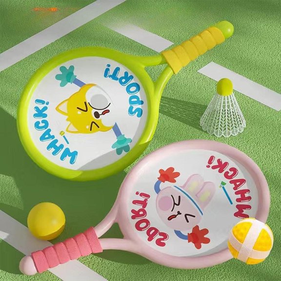 Juego de raquetas de bádminton para niños de 2 piezas, raqueta para exteriores con pelota y volante, juguete interactivo, volantes de bádminton para n Contiene 3 bolas