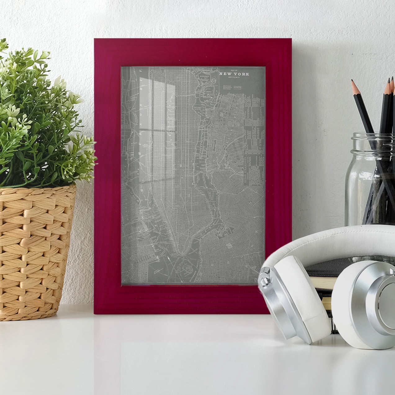 City Map of New York -Framed Print w/glass-Cherry Red