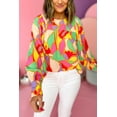 thumbnail image 2 of Women's Yellow Abstract Print Puff Sleeve Blouse - [ZhiHiMeRi] | (US 12-14)L, 2 of 12