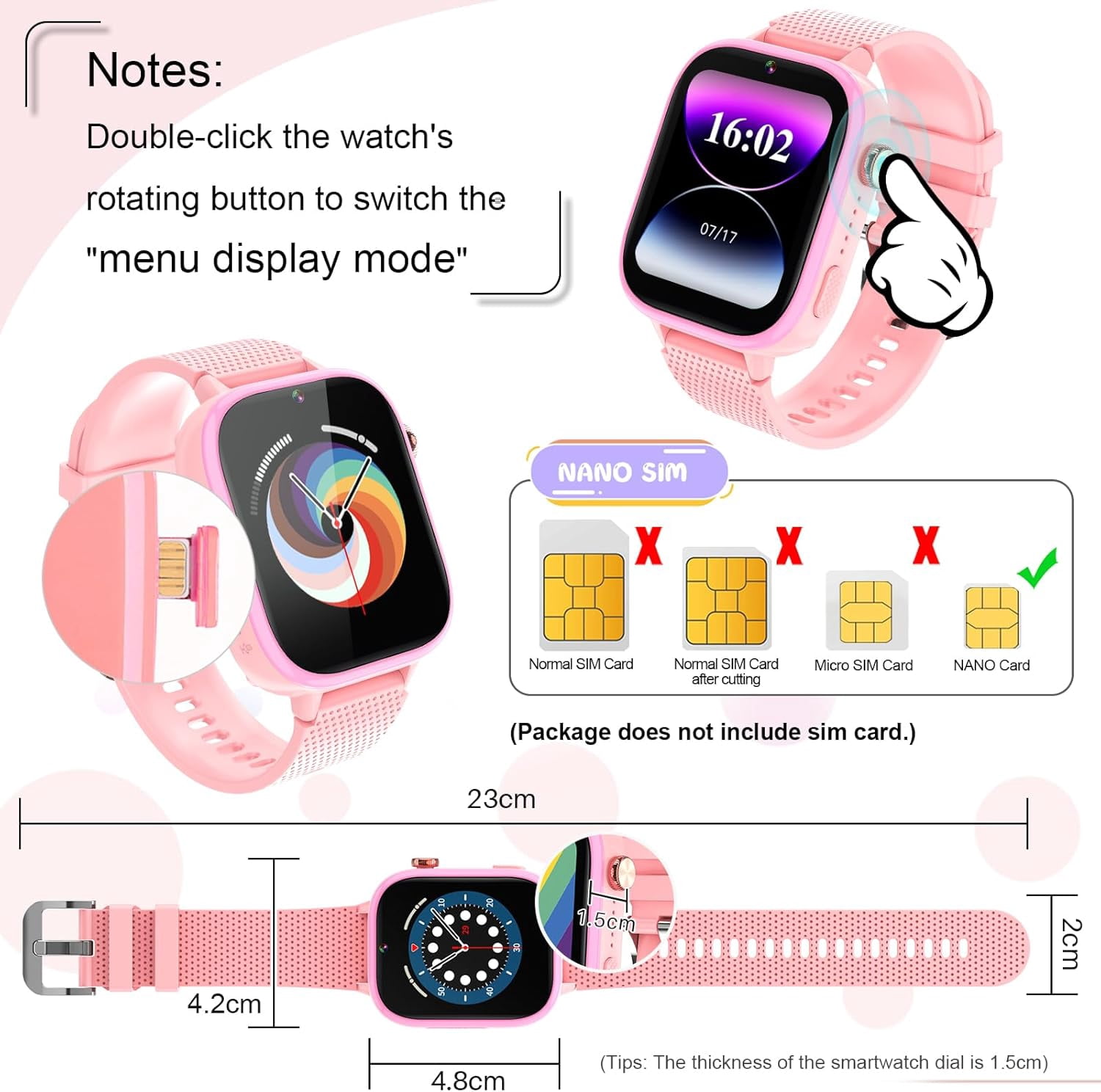 SHANNA 4G Kids Smart Watch GPS Tracker - Smartwatch with 2-Way Call Video Calling Voice Chat SOS Class Mode Pedometer Puzzle Games Wi-Fi Touch Screen Alarm Clock Smartwatches for Boys Girl, Pink