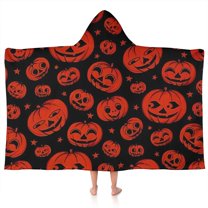 Halloween Red Pumpkins Pattern Hooded Bath Towel，50"x30" for Ages 3 To 12 Kids, Quick Dry Lightweight Soft Microfiber Hood Beach Towel Cover Up for Kids