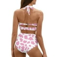 thumbnail image 2 of Yuyamidu Pink Cow Print Bathing Suit for Women Tummy Control High Neck Halter Swimsuit Tummy Control Tankinis Swimming Suits 2 Pcs Skin-Friendly High Waist Swimwear Size XL, 2 of 6