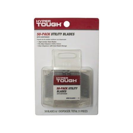 Hyper Tough KB50HT 50-Pack Standard 2-Notch Utility Blades in Dispenser - 50 Blades