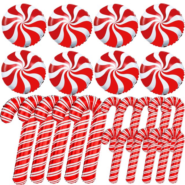 YUJUN Set de 23 globos de papel aluminio con bastones de caramelo para Navidad