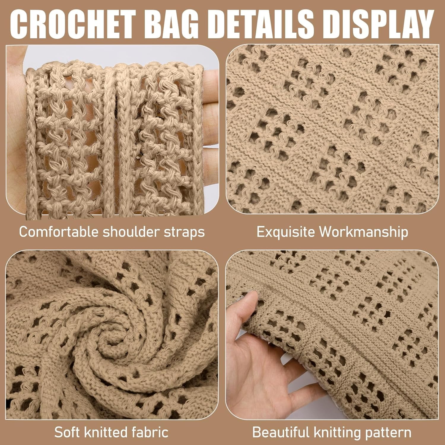 CAILDANL Crochet Bags for Women - Large Tote Aesthetic Handbag Shoulder Hippie Knit Bag