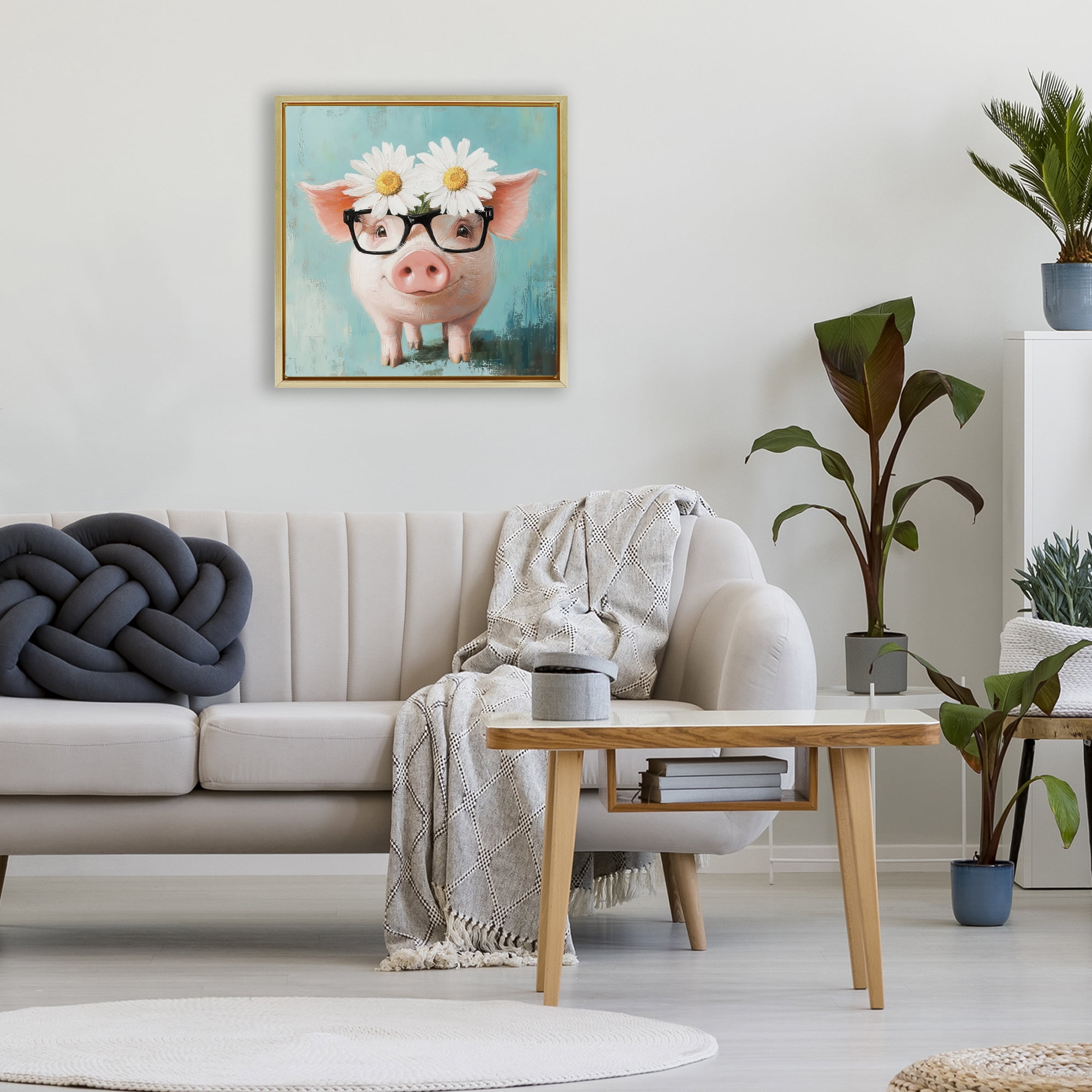 Stupell Industries Nerdy Natalie Piglet Gold Framed Floater Canvas Wall Art, design by Tina LeCour