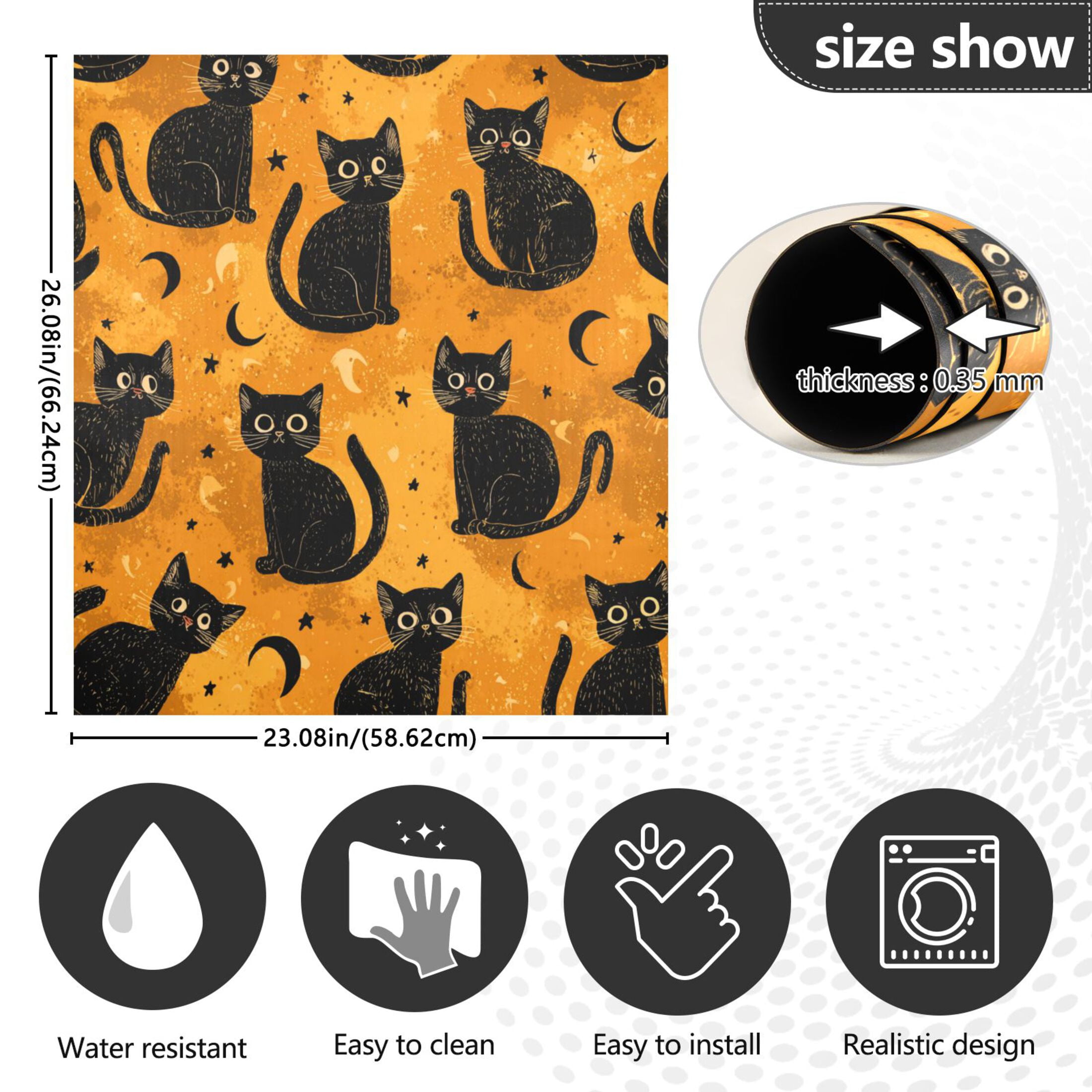 Dishwasher Magnetic Refrigerator Magnet Cover Sticker Home Decorative 23"x26" Repeating Mysterious Black Cat Pattern