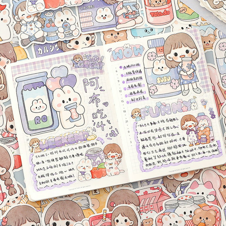 Anvazise 100Pcs/Set Hand Account Stickers Cute Girl Sticky Note DIY Vinyl  Art Cartoon Diary Note Stationery Stickers for Children Purple