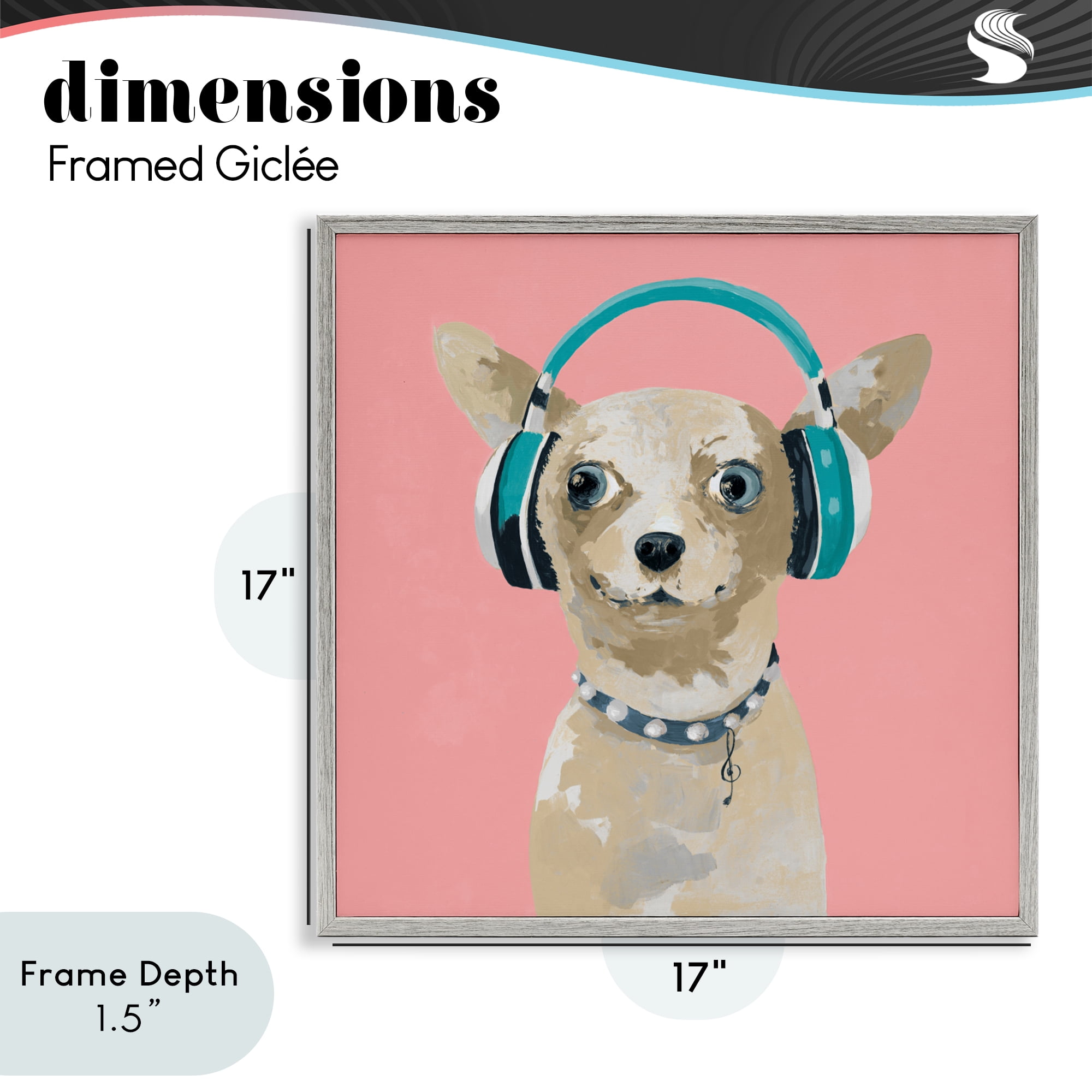 Stupell Industries Jammin' Pup on Pink Gray Framed Giclee Art, design by Lorenzo Collective