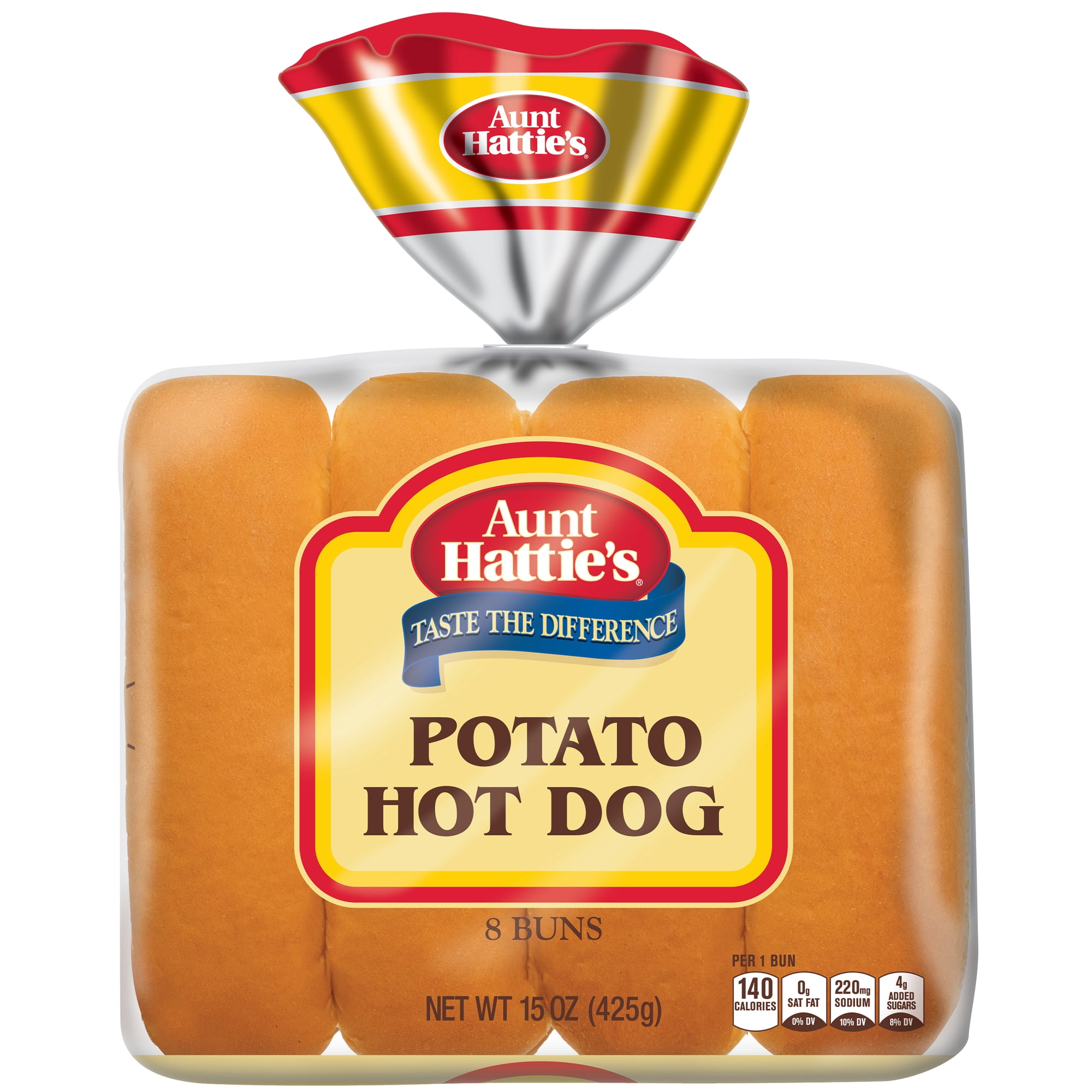 Aunt Hattie's Potato Hot Dog Buns, Sliced Potato Bread Buns, 8 Count, Shelf-Stable