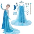 thumbnail image 2 of Disney disfraz de Frozen para niñas, vestido de princesa Elsa con lentejuelas, Reina de la nieve, Halloween, fiesta de cumpleaños, graduación, ropa con capa Fivean unisex, 2 of 2