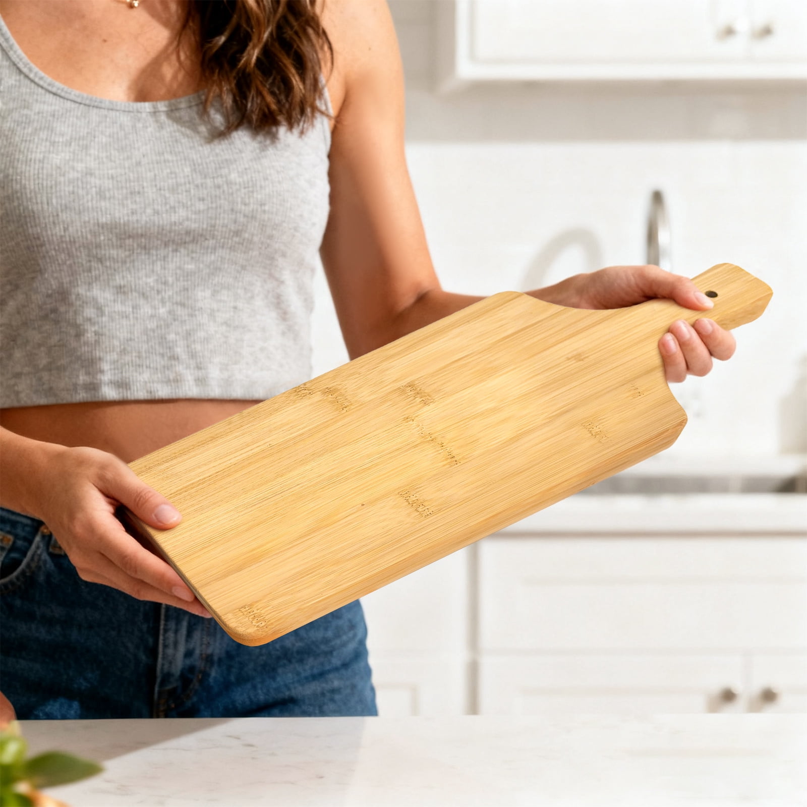 5 PCS Wood Cutting Board Bulk Chopping Board Laser Engraving Serving Board with Handle Charcuterie Boards for Customized Housewarming Gift 17" x 5.8" Bamboo