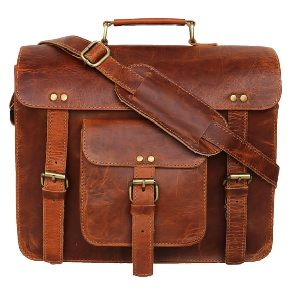 13" Leather Messenger Bag Brown Briefcase Laptop Bag Vintage Cross Body Shoulder Bag Small Satchel Purse Gift for Men and Women